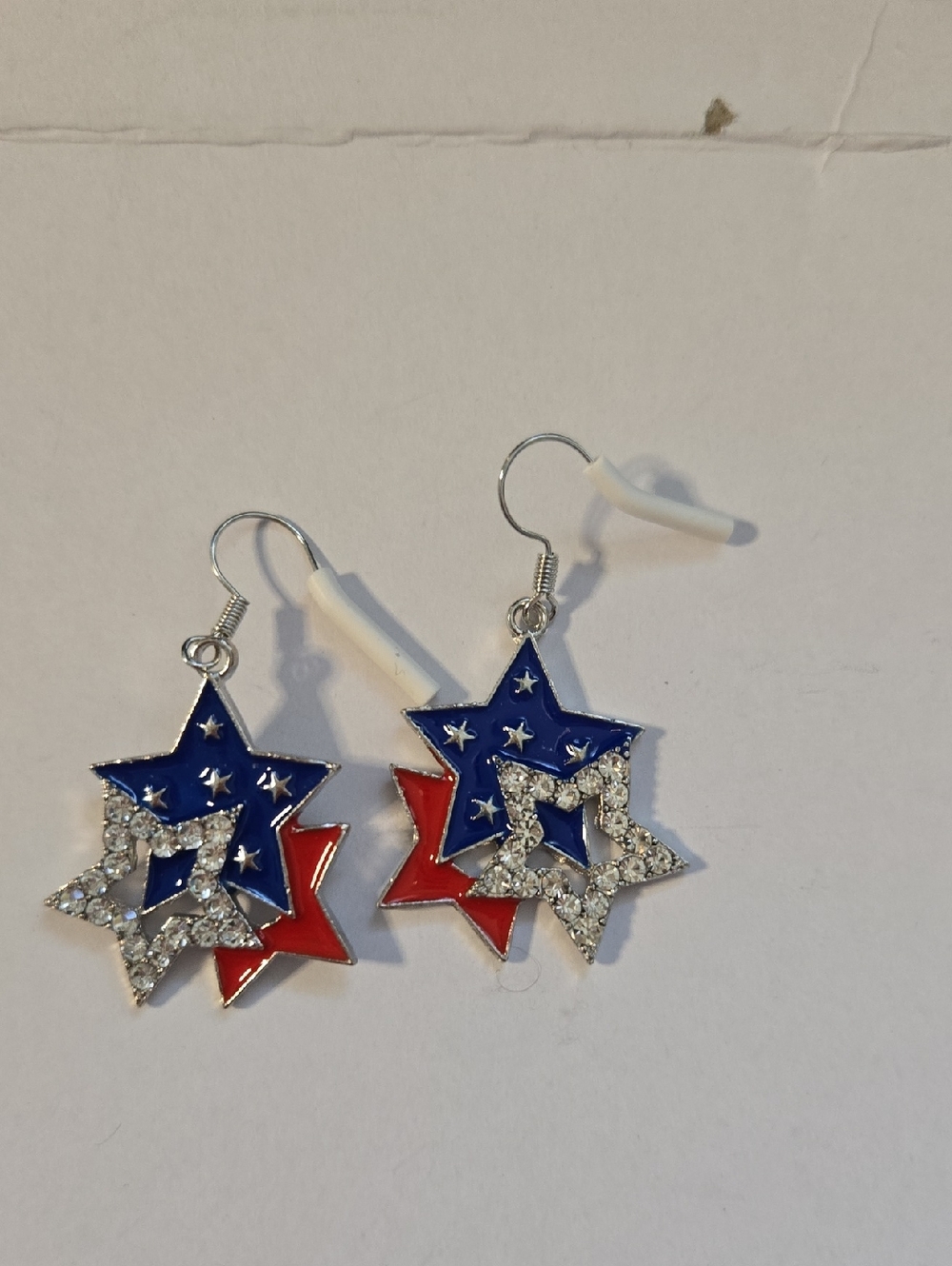 Source Unknown Red, Blue & Silver Star Dangle Earrings ☆
